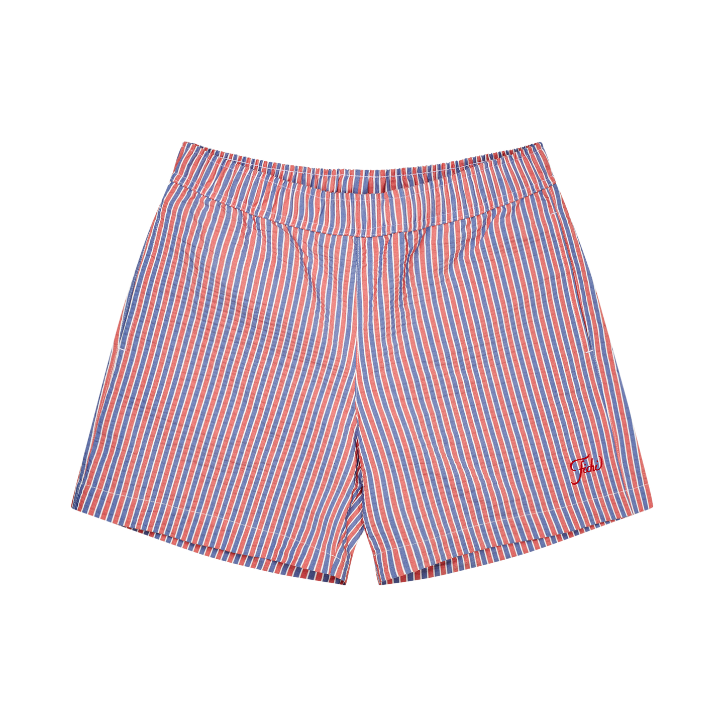 red & blue swim trunks