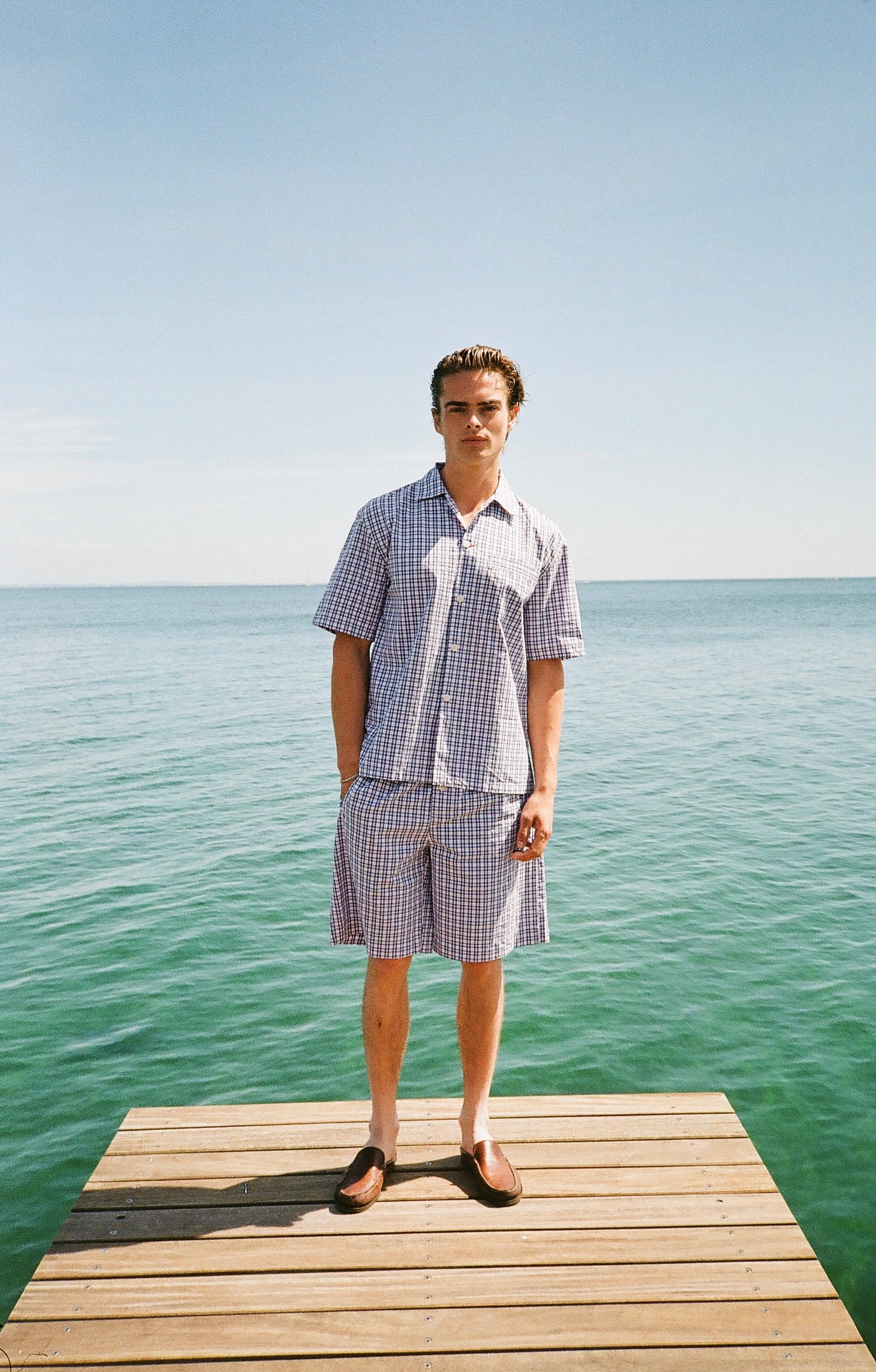 blue check Bermuda shorts