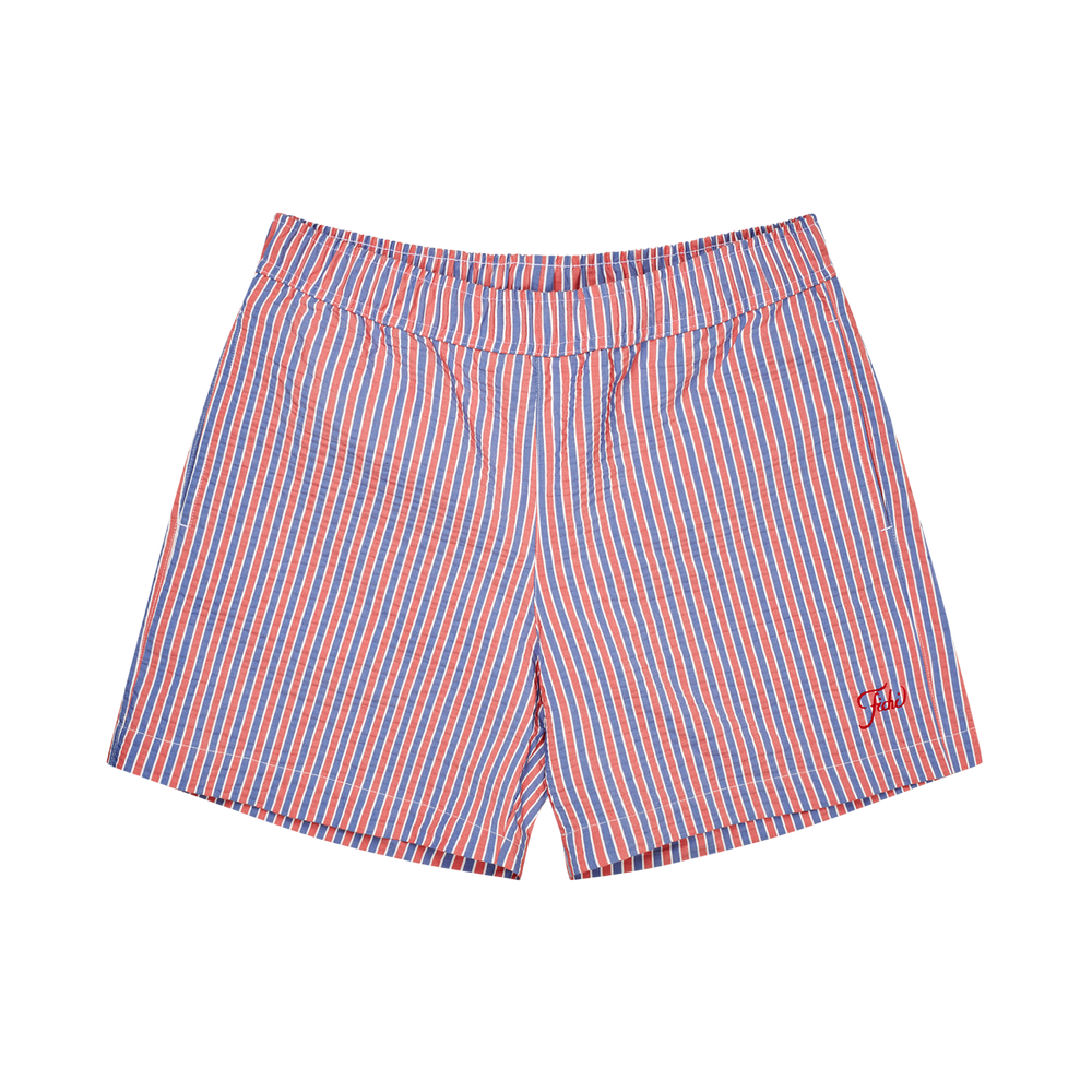 red & blue swim trunks