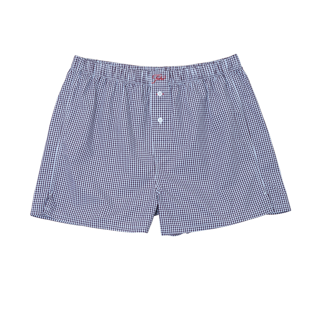 burgundy check boxers