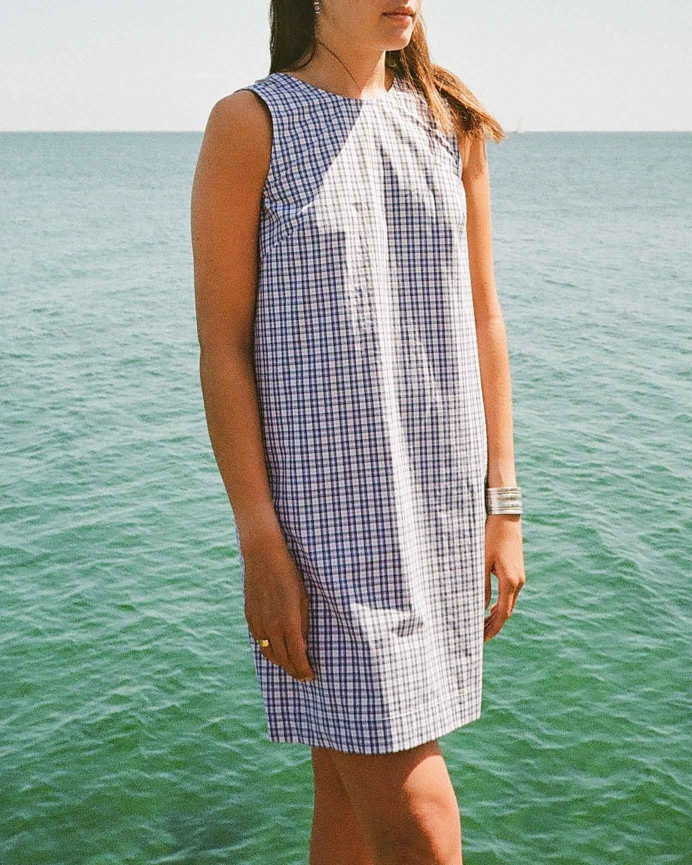 blue check summer dress