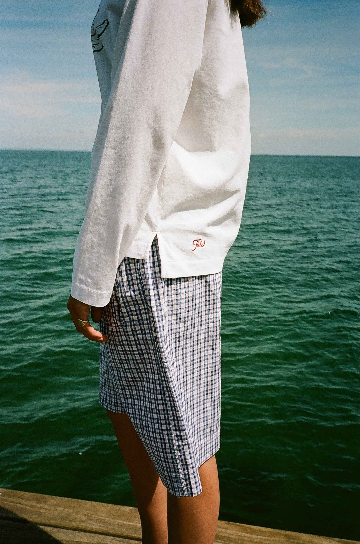 blue check Bermuda shorts