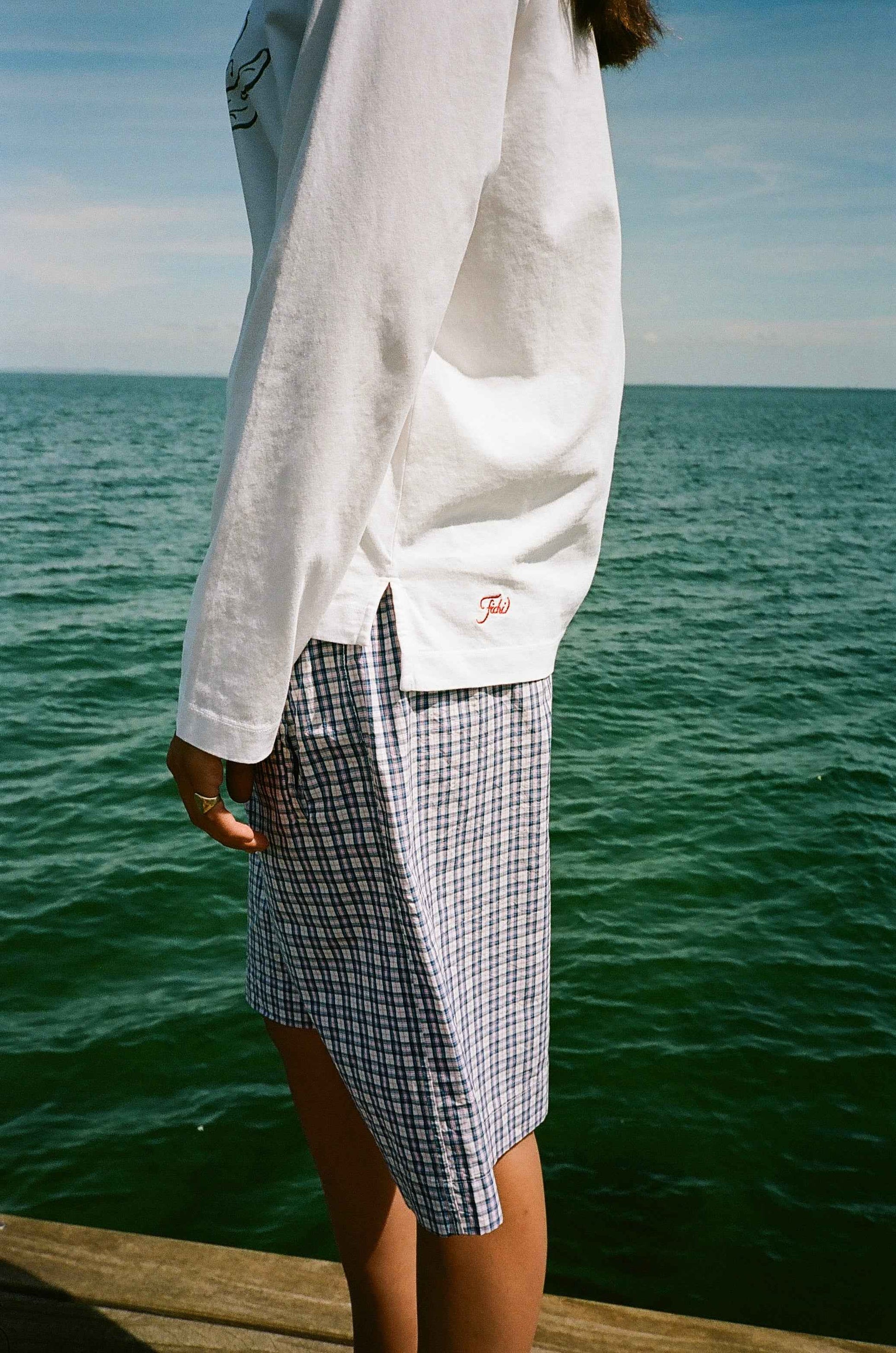 blue check Bermuda shorts