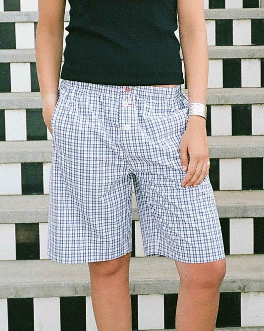 blue check Bermuda shorts