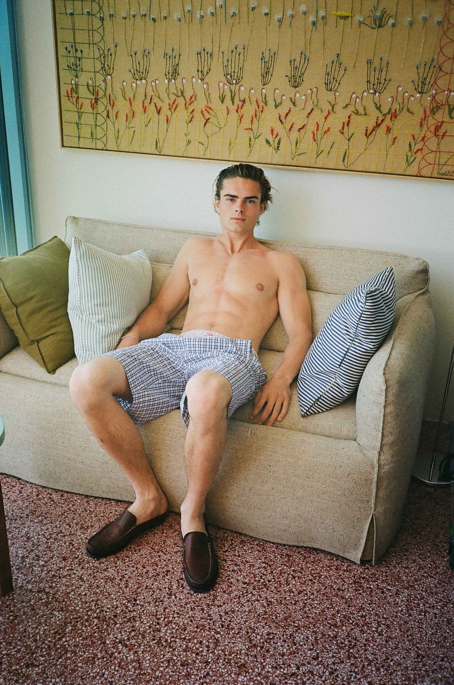 blue check Bermuda shorts