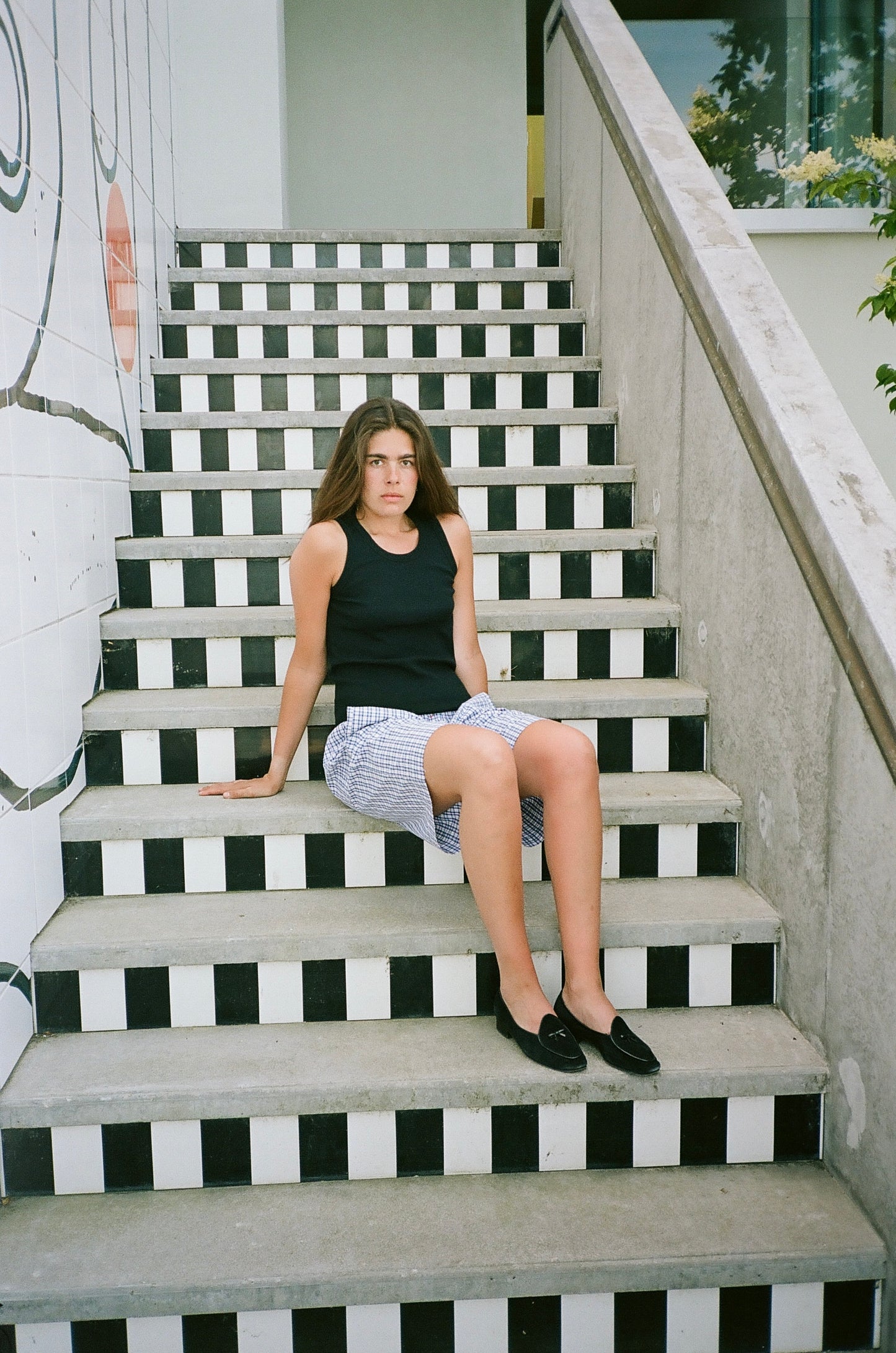 blue check Bermuda shorts
